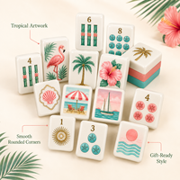 Ubin Mahjong Akrilik Amerika Palm Beach Desain Flamingo Tropis Koral Aqua untuk Hadiah Keluarga Klub Grosir OEM ODM