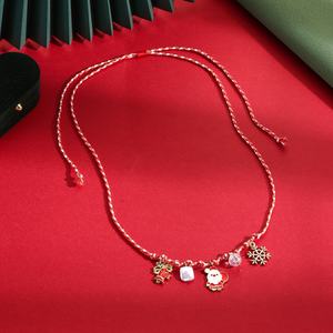 Christmas Fashion Pendant <b>Necklaces</b> Set Women Cute Snowflake Santa Claus <b>Candy</b> Cane Jewelry Holiday Gift Adjustable Rope Chain - Product Image 4