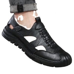 Sandales en cuir pour hommes à bout fermé, style sport, à lacets, chaussures décontractées d'été, légères et respirantes pour l'extérieur - Product Image 1