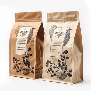 Eco-Friendly Biodegradable Flat Bottom Kraft Paper Bags Smell Proof Coffee Bean Zipper Valve Tin Tie Packaging