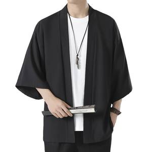 Chemise cardigan <span class=keywords><strong>kimono</strong></span> japonaise pour <span class=keywords><strong>homme</strong></span>, <span class=keywords><strong>streetwear</strong></span> d'été, respirante, couleur unie, vintage, simple, décontractée, vêtements pour <span class=keywords><strong>homme</strong></span> - Product Image 1