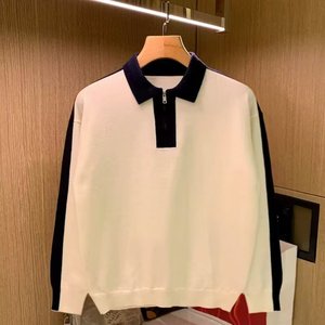 New Product Explosion Winter <b>Clothes</b> for Men Daily Color Block Zipper Sweater Men Turn-down Collar Lantern Sleeve Custom Sweater - Product Image 2