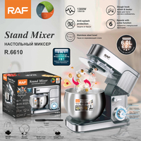 Robot pâtissier RAF 6,0 L 1300 W 6 vitesses avec fonction Pulse, bol en acier inoxydable, crochet pétrisseur, fouet, batteur, machine de cuisine avec racloir R.6610