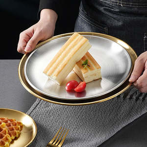 Plateau <span class=keywords><strong>de</strong></span> service circulaire en acier inoxydable pour la cuisine occidentale, vaisselle en acier inoxydable, vente en gros par le fabricant - Product Image 2