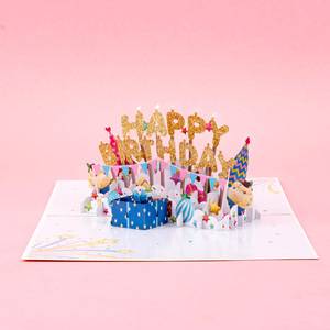 การ์ดอวยพรเค้กเพลงแบบมีไฟ LED การ์ดวันเกิดแบบป๊อปอัพ3D การ์ดอวยพรวันเกิดสุขสันต์วันเกิดพร้อมซองจดหมาย - Product Image 1