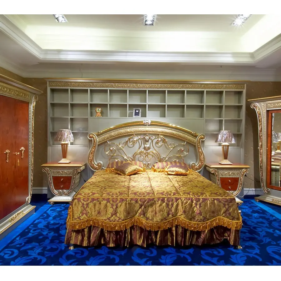Conjunto de móveis de luxo italiano clássico, antiguidade, madeira sólida, rosewood, quarto