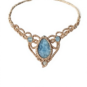 Collar con Colgante de Piedra Natural en Forma de Planta Bohemia, Hilo de Lino Trenzado a Mano, Plateado, Joyería para Mujer, Uso Diario - Product Image 1
