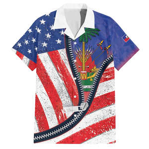 Camicia Hawaiana Personalizzata per il Mese del Patrimonio di Haiti, Nero Marrone con Ibisco, Camicia a Maniche Corte Personalizzata per la Festa dell'Indipendenza di Haiti - Product Image 5