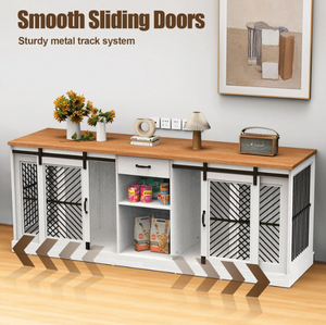 Cage à chien double en bois massif moderne de 86,6 pouces pour 2 chiens, niche d'intérieur avec serrure et rangement pour animaux de compagnie de taille moyenne/petite - Product Image 4