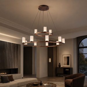 Lustre moderne à deux niveaux en forme d'anneau, luminaire suspendu en verre cylindrique LED, éclairage de luxe pour hall d'hôtel, salon, OEM ODM - Product Image 2