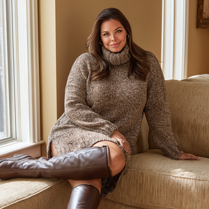 Women's Wool Blend Plus Size Turtleneck Dress, Long Knit, Warm Casual Fashion