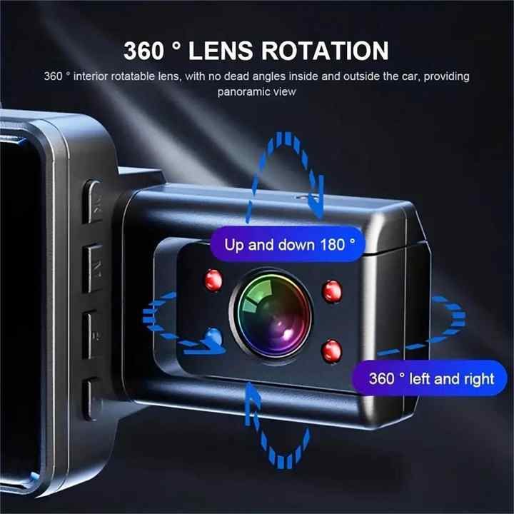 3 Channel Car DVR HD 1080P 3-Len Inside Vehicle Dash Cam Three Way ...
