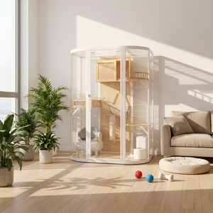 Übergroßes Luxus-Katzenhaus aus Massivholz, mehrstöckige Katzenvilla mit Balkon und Liegeflächen für große <span class=keywords><strong>Katzen</strong></span> im Innenbereich - Product Image 1