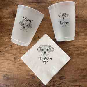 Juego de Vasos Esmerilados y Servilletas de Cóctel con Retrato Personalizado de Mascotas, Recuerdos de Boda Personalizados, Servilletas para Gatos y Perros - Product Image 1