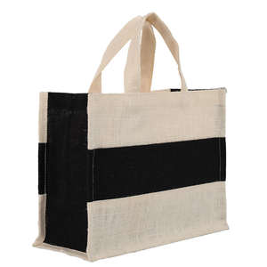Bolsa de Compras Grande de Yute de Alta Calidad con Impresión Personalizada, Tela Reciclable Blanca y Negra, Hecha en Calcuta, India - Product Image 1