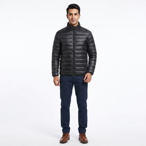 2025 Men's Brown Duck Feather Plain Dyed Casual Puffer Jacket Wholesale Stand Collar Winter Canvas Front Cotton Filled FINER - Product Image 1