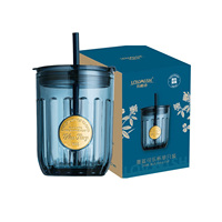 Seaux à boissons en verre Hxglass bleus pour café et cola avec couvercles et pailles, isolation thermique, pour cadeaux d'anniversaire pour enfants