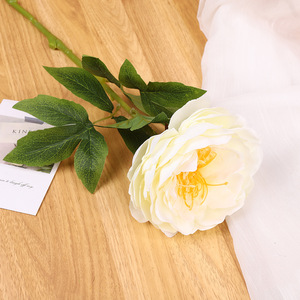 Fleur de pivoine artificielle en soie de 14 cm, haute simulation, accessoire de photographie de mariage en extérieur avec feuilles de 72 cm de long - Product Image 3
