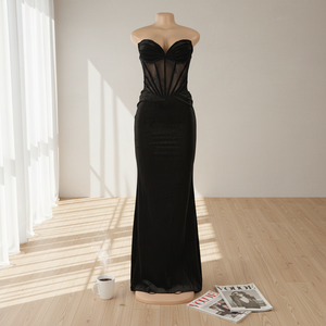 Robe longue noire en dentelle ajourée pour femme, nouvelle collection printemps 2026, moulante, sexy, élégante, style <span class=keywords><strong>gilet</strong></span>, pour soirée - Product Image 1