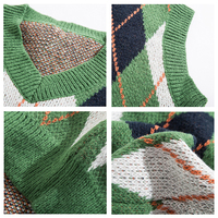 Chaleco de punto con cuello en V personalizado para hombre 2024, Chaleco de punto suelto sin mangas con patrón de Jacquard, chaleco de punto informal de algodón 7GG para primavera y otoño