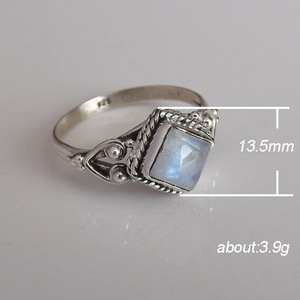 Anello vintage a rombo cavo per donna, design con pietra color opale intarsiata, gioielli alla moda - Product Image 5