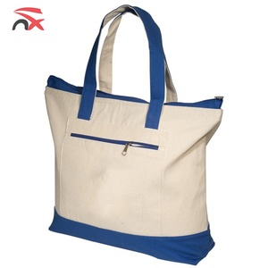 Bolsas de compras de lona simples para estudiantes con cremallera y empalme duradero de gran capacidad con logotipo personalizado para mujer - Product Image 5