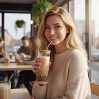 Gobelet en verre borosilicate de 20 oz, résistant à la chaleur, écologique, avec couvercle et paille en verre pour café glacé, thé au lait, jus