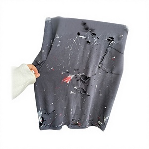 เสื้อยืดโอเวอร์ไซส์ผู้ชายผ้าฝ้าย 100% เนื้อหนา สไตล์สตรีทแวร์ ลุควินเทจ ซักแบบพิเศษ พิมพ์ลายดิจิทัล ทรงหลวม ขาดๆ แบบดิสเทรส - Product Image 1