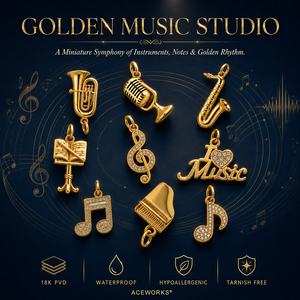 สตูดิโอเพลงโกลเด้น |   จี้รูปเครื่องดนตรีประดับเพชร CZ ชุบทอง 18K PVD บนสแตนเลสสตีล สำหรับทำเครื่องประดับ - Product Image 3