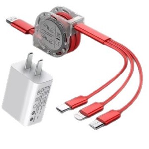 Multi Functional <b>3</b> In 1 Nylon Charging <b>Cable</b> Data <b>Cable</b> Retractable With <b>USB</b> Type C Micro <b>Usb</b> And Lightning Connectors - Product Image 3