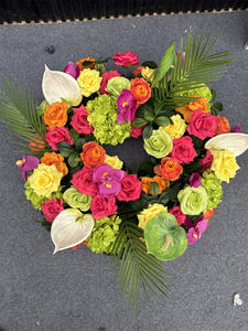 2026 nouveau Design thème tropical mariage fleurs Arrangement feuilles de palmier artificielles <span class=keywords><strong>Fushia</strong></span> Rose fleur boule pour la décoration de mariage - Product Image 5