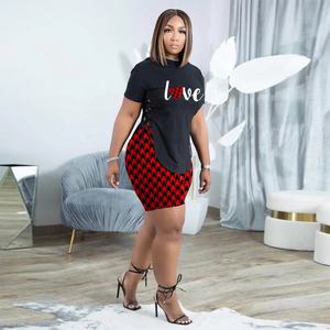 2024 di alta qualità Y2K Plus Size Casual no Love lettera stampa Plaid due pezzi Set corto abbigliamento estivo donna - Product Image 4