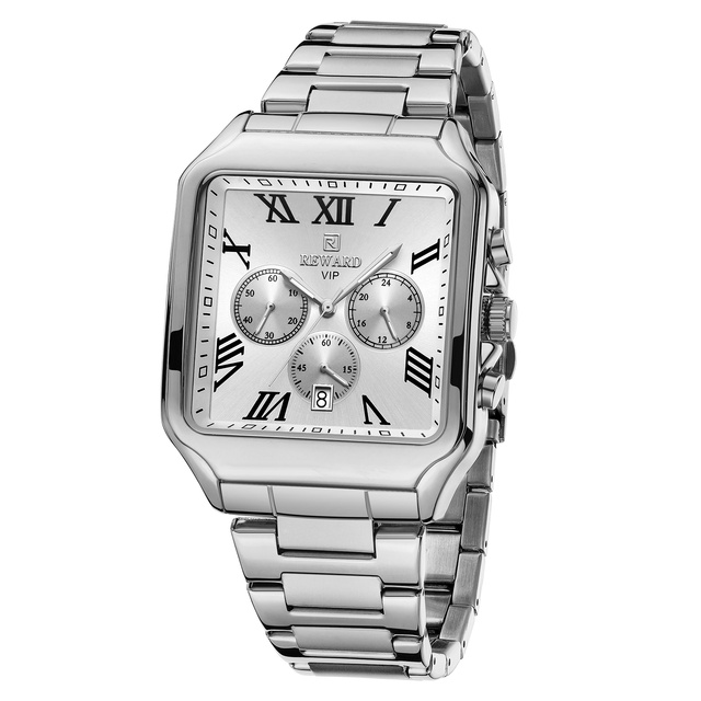 New Arrival Birthday Watch for Men High-Accuracy Timepiece Chronograph Business Stainless Band Square Men's Quartz Watch REWARD