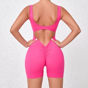 Body sportivo da donna confortevole con scollo a U e schiena scoperta, compressivo, con arricciatura posteriore, per corsa - Product Image 5