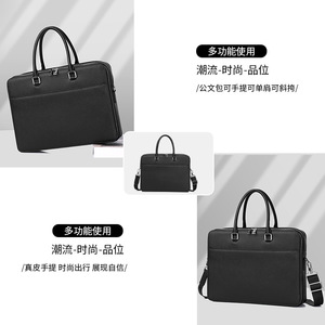 Maletín para hombre Cafen Kelvri de 15 pulgadas, bolso de negocios de piel de vaca de primera calidad, color sólido negro - Product Image 4