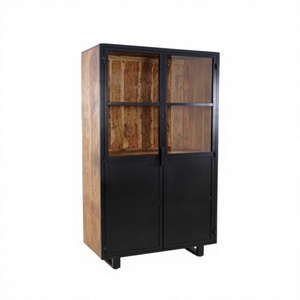 Armario de Madera de Estilo Industrial Moderno con Puertas de Vidrio, 2 Estantes, Mueble de Almacenamiento para Dormitorio - Product Image 3