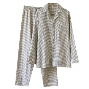 Ensemble de pyjama en coton pur à carreaux SUHE PJ-048, 2 pièces, manches longues, tissé, vêtements de maison pour hommes, style printemps-automne - Product Image 5