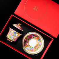 Gaiwan de luxe en porcelaine émaillée à motif floral, bol à thé Sancai haute température, motif poisson caché, nouveau style chinois, service à thé Kung Fu avec couvercle, cadeau