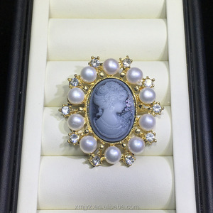 Broche de perlas naturales de agua dulce, colgante de cadena con relieve de <span class=keywords><strong>Camio</strong></span>, regalo de ramillete de doble uso - Product Image 3