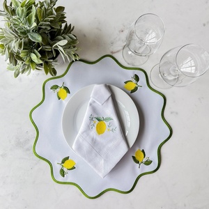 Custom Pattern 100% French <b>Linen</b> Cotton Napkins Handmade Wedding <b>Table</b> <b>Linen</b> Placemat with Embroidered Scalloped Edge - Product Image 3