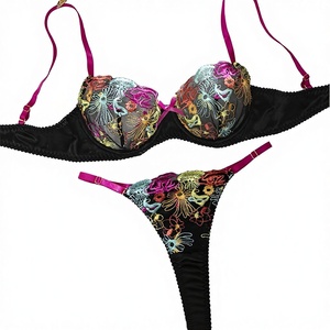 Conjunto de lencería sexy transparente europeo-americano transfronterizo, sin aros, con bordado, media copa, de poliéster, estilo seductor. - Product Image 1