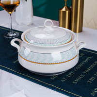 Ensemble d'Assiettes de Table en Porcelaine Fine à Bord Doré, Vaisselle Bleu Ciel, Ensemble de Vaisselle en Céramique de Luxe pour la Vente en Gros