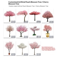 Arbre artificiel de fleurs de cerisier et de pêcher sur mesure, en plastique rose, multi-pièces, pour centres commerciaux, parcs à thème et hôtels - Prêt à expédier (RTS)