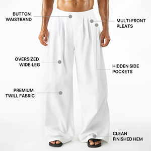 <span class=keywords><strong>Pantalon</strong></span> homme Hudao blanc minimaliste, coupe ajustée, plis avant personnalisés, coupe ample, uni, confortable, doux, décontracté - Product Image 5