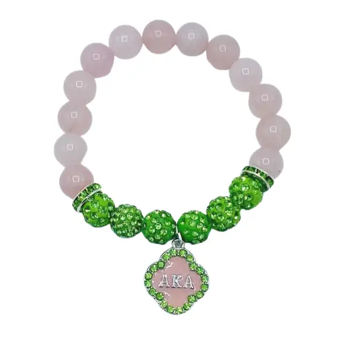 Pink Green Rhinestones Natural Agate Beaded Sorority Bracelets Jewelry