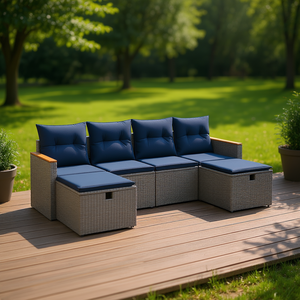 Ensemble de canapés de patio en polyrotin gris avec coussins, meubles d'extérieur durables, 6 pièces - Product Image 2