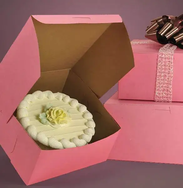 กล่องกระดาษชีสเค้กทรงสูง10 12นิ้วพร้อมหน้าต่างใสขายส่งสีชมพูแต่งงานโปรดปรานออกแบบรอบกระบอกสี่เหลี่ยมบรรจุสำหรับ