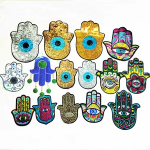 Variety styles hand sequin patches adhesive large hamsa evil eye iron on embroidery patch for jackets