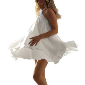 Nuevo Estilo de Verano, Vestido Mini sin Mangas con Cuello Halter y Volantes para Mujer, Color Sólido, Cintura Natural, Impresión Digital, Moda Ecológica - Product Image 5