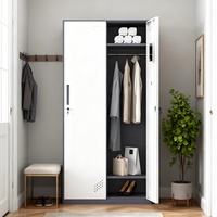 Armoire de rangement moderne en acier à bord étroit, 2 portes, démontable, facile à assembler, pour chambre/salon/salle de sport, vêtements et fournitures quotidiennes
